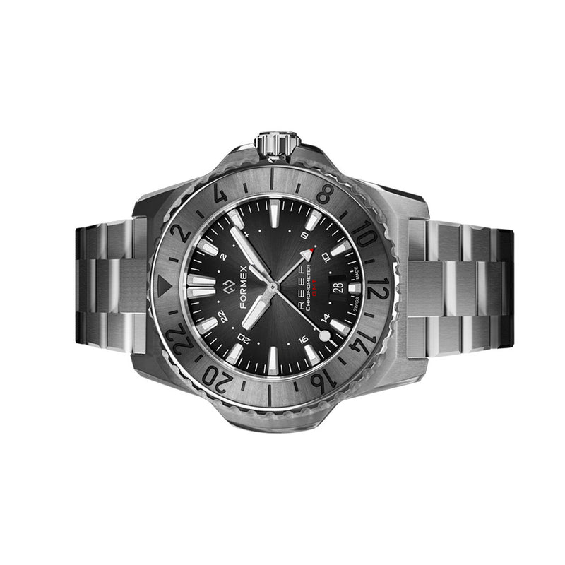 Formex REEF GMT Chronometer Dive Watch with Black Dial and Silver Bezel #2202.1.5331.100 side