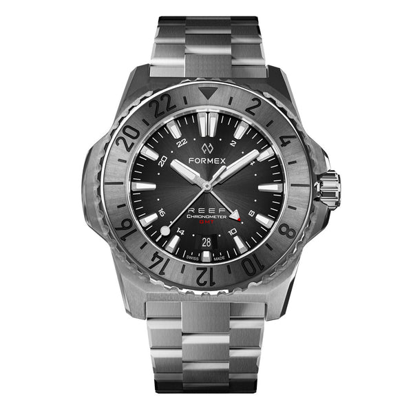 Formex REEF GMT Chronometer Dive Watch with Black Dial and Silver Bezel #2202.1.5331.100 zoom