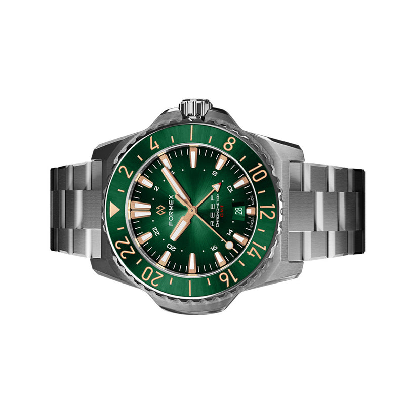 Formex REEF GMT Chronometer Dive Watch with Gilt Green Dial and Bezel #2202.1.5388.100 side