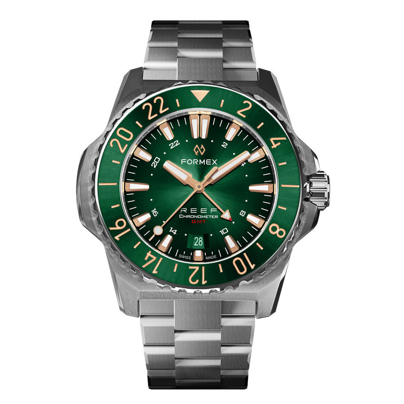 Formex REEF GMT Chronometer Dive Watch with Gilt Green Dial and Bezel #2202.1.5388.100 zoom