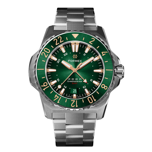 Formex REEF GMT Chronometer Dive Watch with Gilt Green Dial and Bezel #2202.1.5388.100 zoom