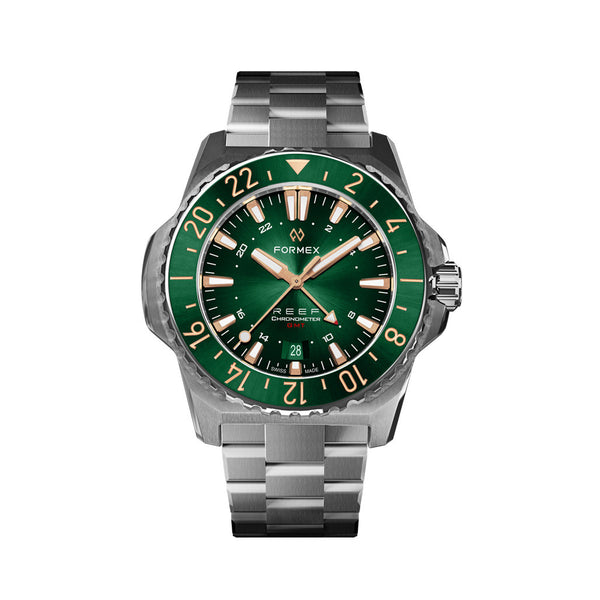 Formex REEF GMT Chronometer Dive Watch with Gilt Green Dial and Bezel #2202.1.5388.100