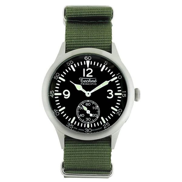 Techne 39.5mm Merlin Quartz Aviator Watch with Green Strap #245.022
