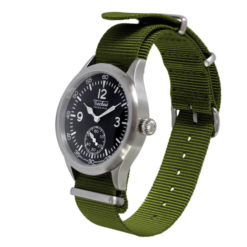 Techne 39.5mm Merlin Quartz Aviator Watch with Green Strap #245.022