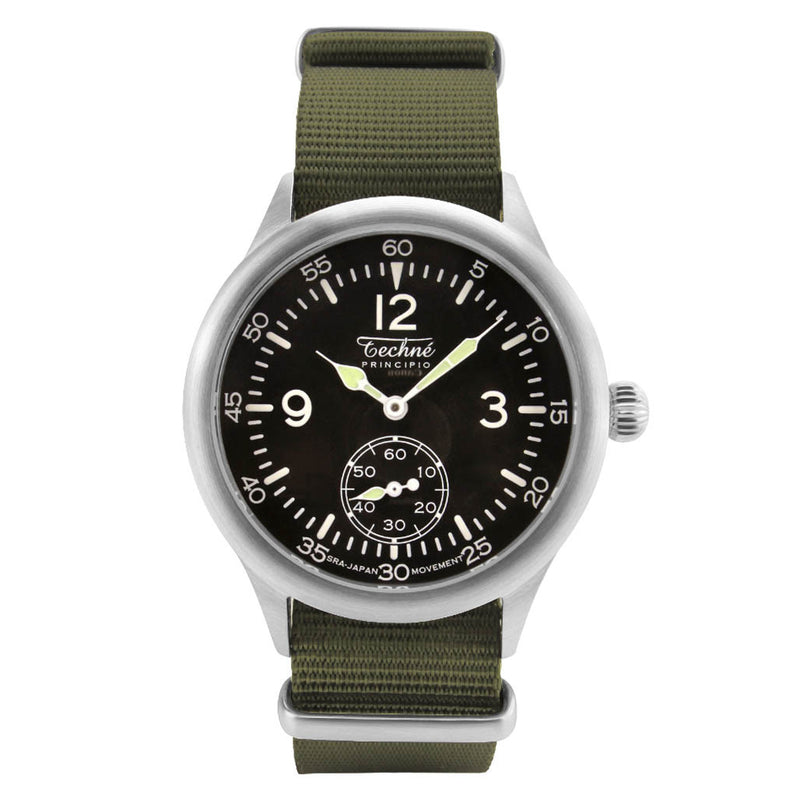 Techne 39.5mm Merlin Quartz Aviator Watch with Olive Green Strap #246.022
