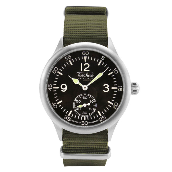 Techne 39.5mm Merlin Quartz Aviator Watch with Olive Green Strap #246.022