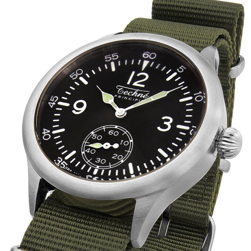 Techne 39.5mm Merlin Quartz Aviator Watch with Olive Green Strap #246.022