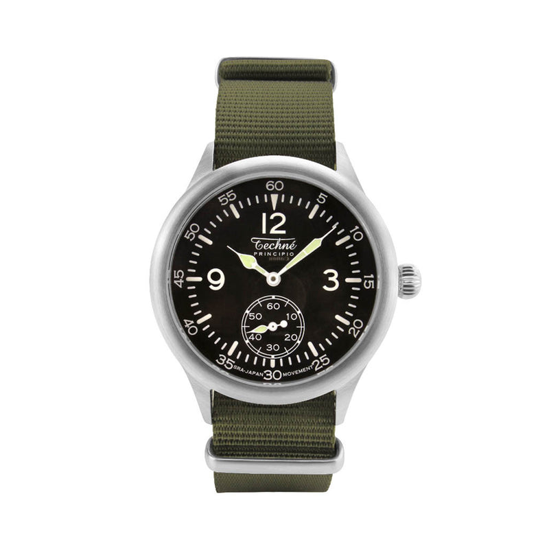Techne 39.5mm Merlin Quartz Aviator Watch with Olive Green Strap #246.022