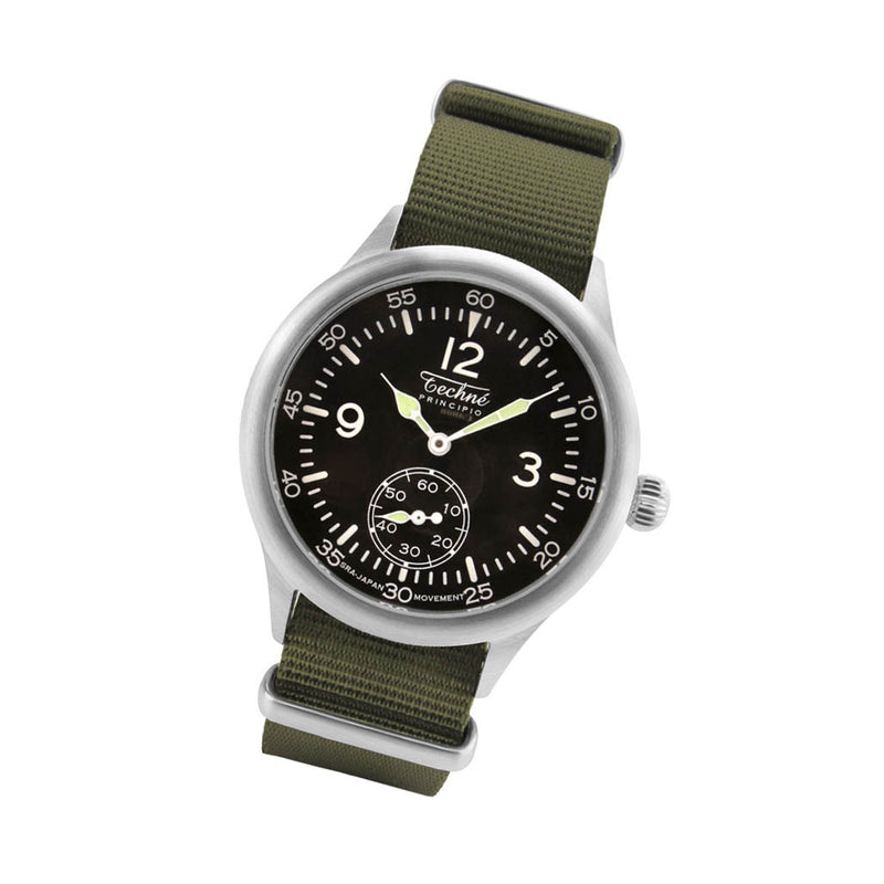 Techne 39.5mm Merlin Quartz Aviator Watch with Olive Green Strap #246.022