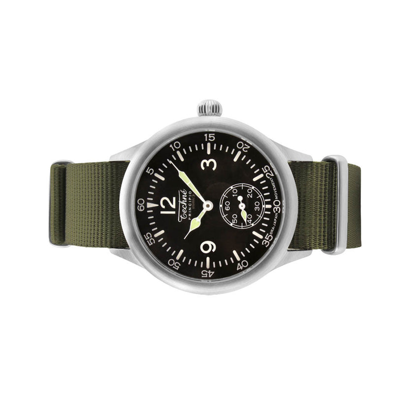 Techne 39.5mm Merlin Quartz Aviator Watch with Olive Green Strap #246.022