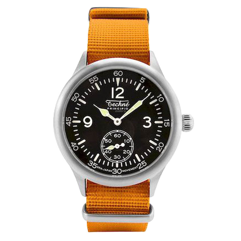 Techne 39.5mm Merlin Quartz Aviator Watch with Orange Strap