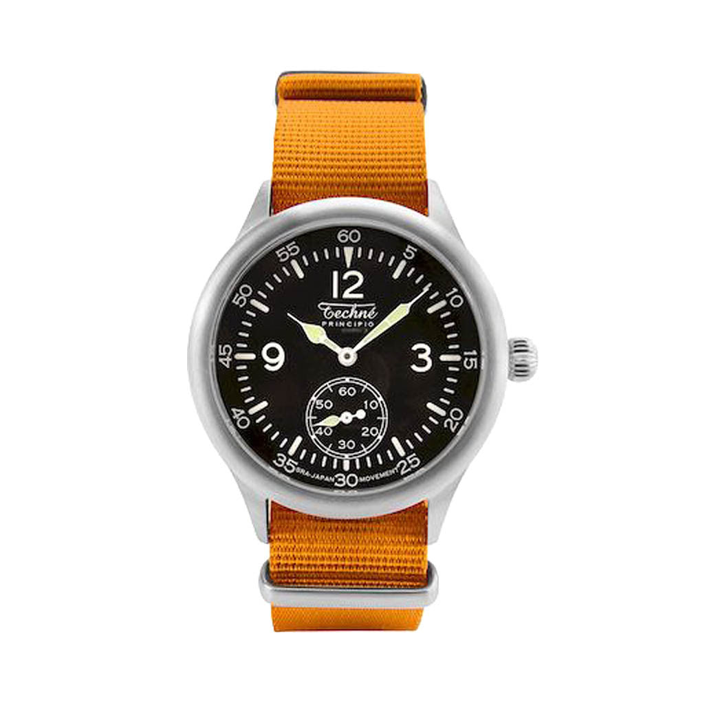 TECHNE Merlin テクネ マーリン ミリタリー ウォッチ ロンジン Techne 39.5mm Merlin Quartz Aviator Watch with Orange Strap