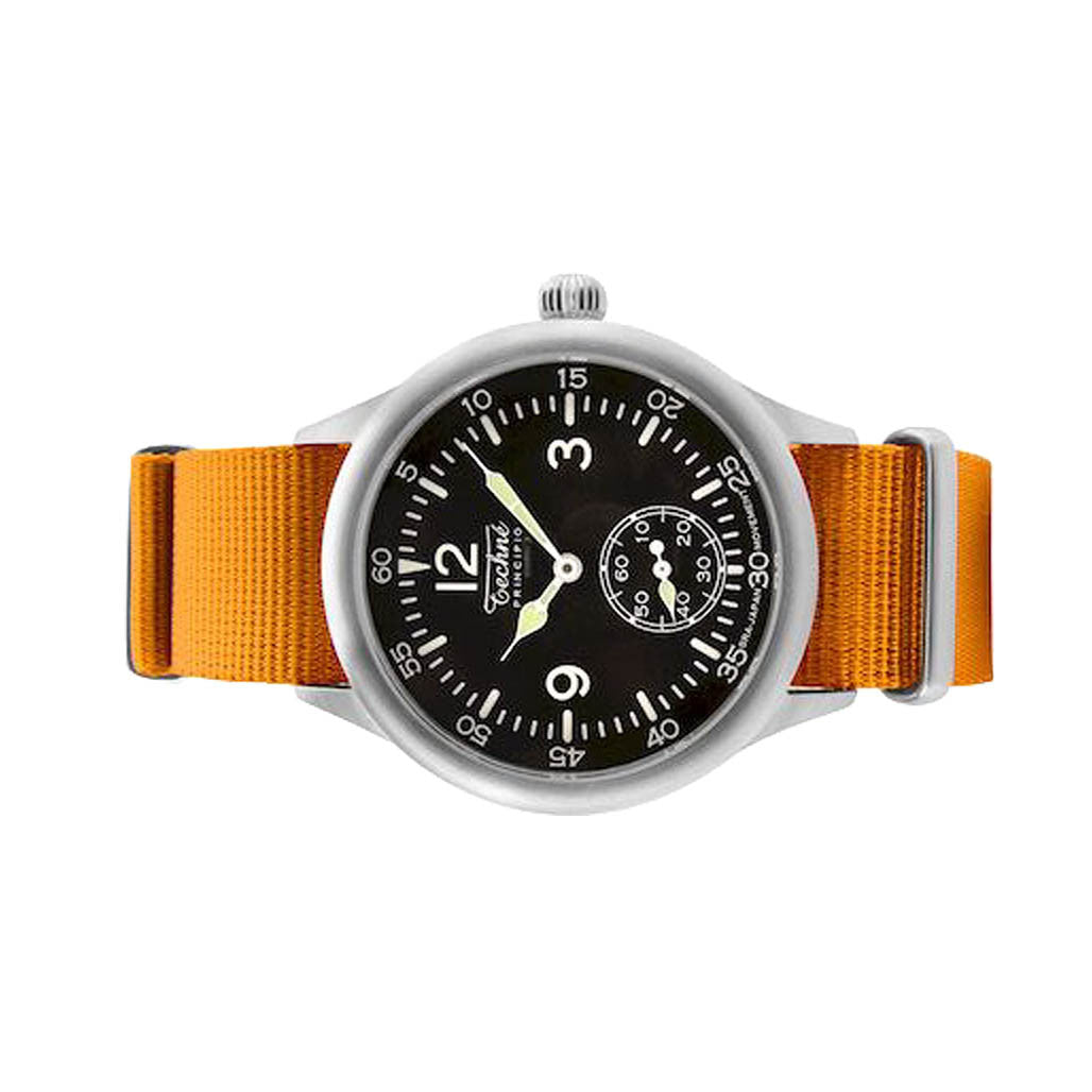TECHNE Merlin テクネ マーリン ミリタリー ウォッチ ロンジン Techne 39.5mm Merlin Quartz Aviator Watch with Orange Strap
