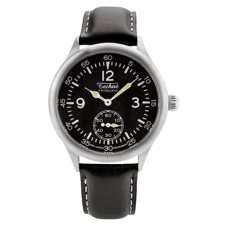 Techne Merlin Quartz Aviator Watch with Black Leather Strap #246.051
