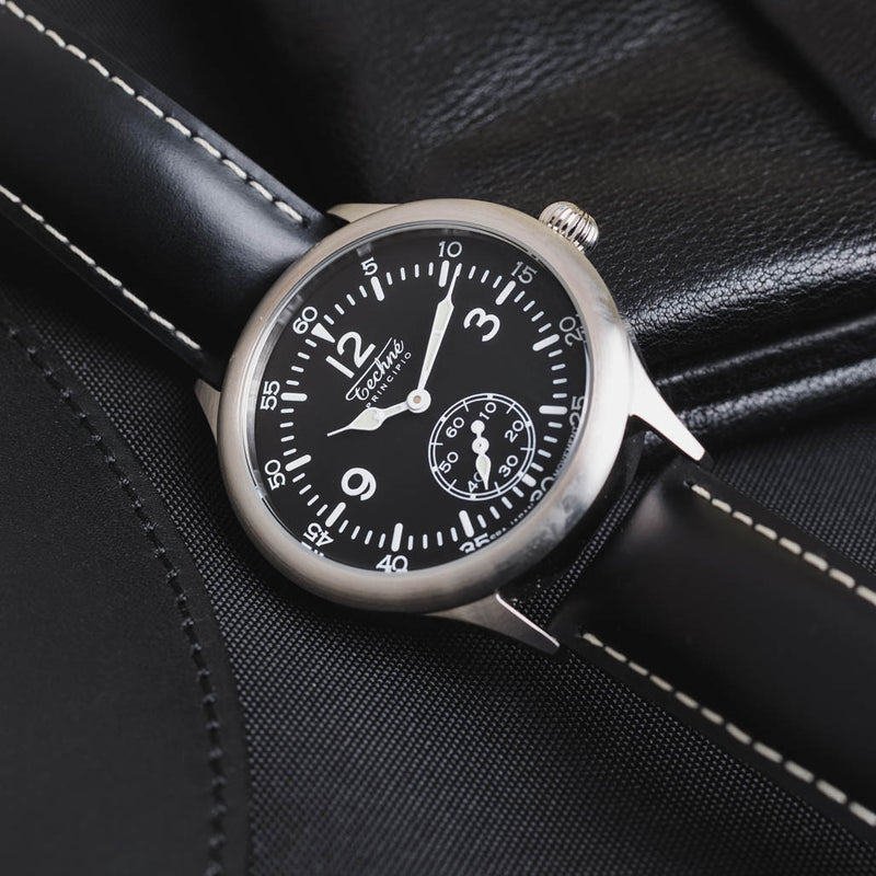 Techne Merlin Quartz Aviator Watch with Black Leather Strap #246.051