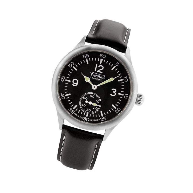 Techne Merlin Quartz Aviator Watch with Black Leather Strap #246.051