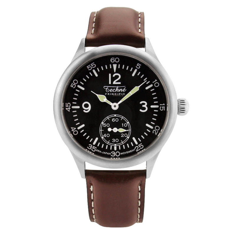Techne Merlin Quartz Aviator Watch with Brown Leather Strap #246.052