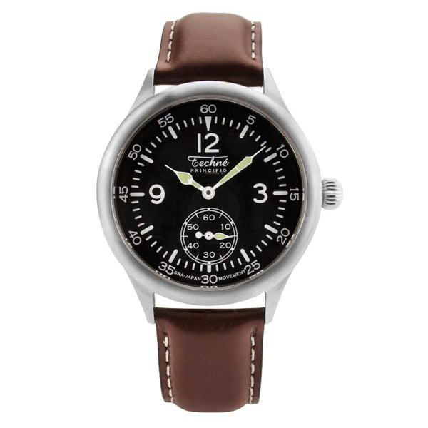 Techne Merlin Quartz Aviator Watch with Brown Leather Strap #246.052