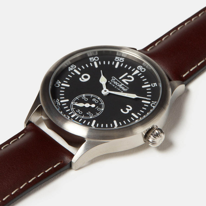 Techne Merlin Quartz Aviator Watch with Brown Leather Strap #246.052