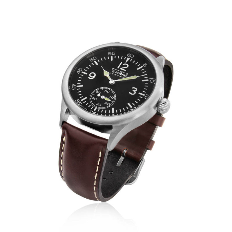 Techne Merlin Quartz Aviator Watch with Brown Leather Strap #246.052