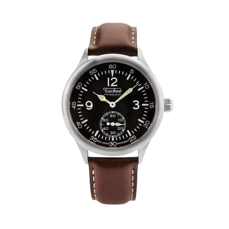 Techne Merlin Quartz Aviator Watch with Brown Leather Strap #246.052