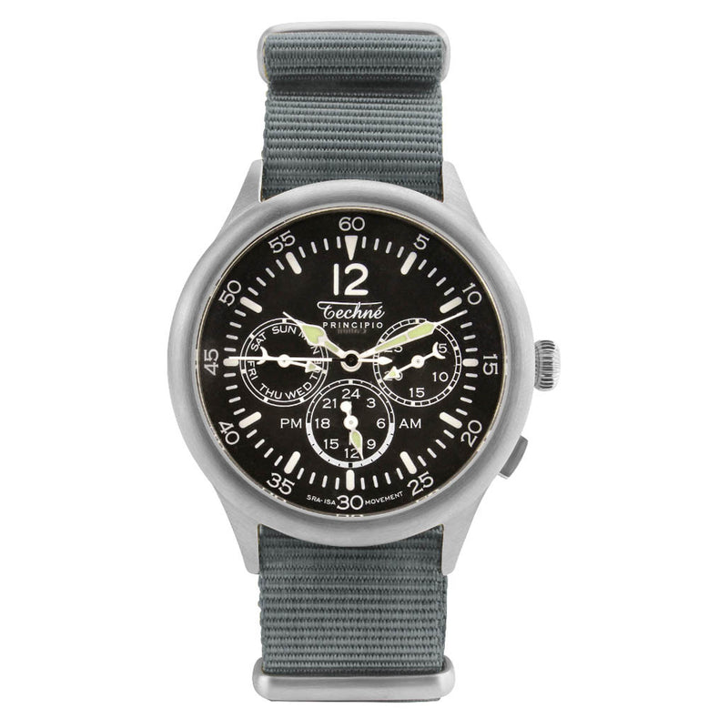 Techne 39.5mm Merlin Quartz TwinTime Watch with Grey Strap #296.021
