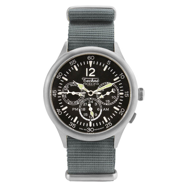 Techne 39.5mm Merlin Quartz TwinTime Watch with Grey Strap #296.021