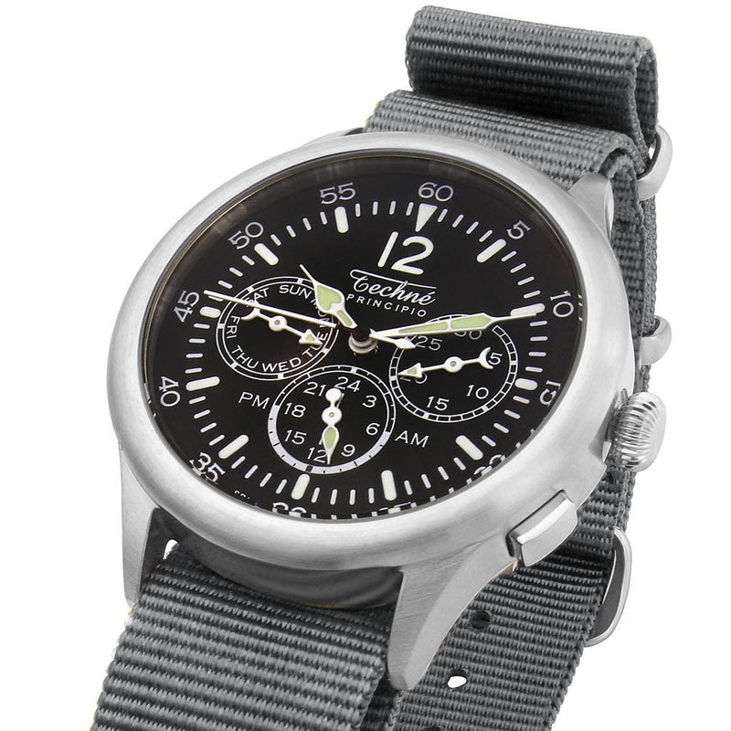 Techne 39.5mm Merlin Quartz TwinTime Watch with Grey Strap #296.021