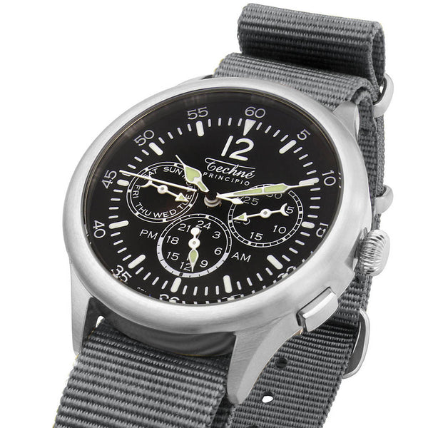Techne 39.5mm Merlin Quartz TwinTime Watch with Grey Strap #296.021