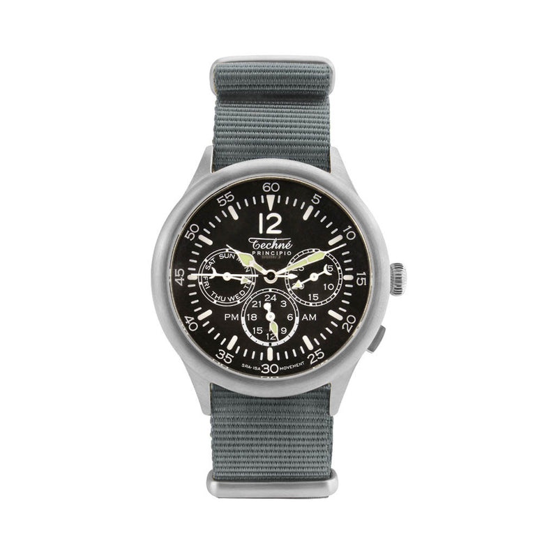 Techne 39.5mm Merlin Quartz TwinTime Watch with Grey Strap #296.021