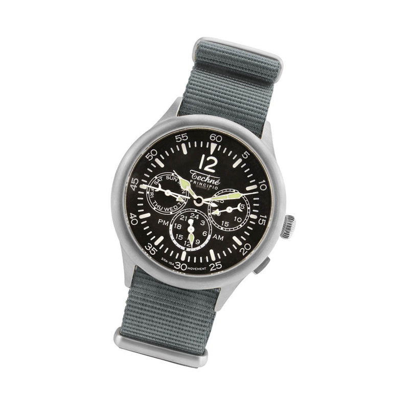 Techne 39.5mm Merlin Quartz TwinTime Watch with Grey Strap #296.021