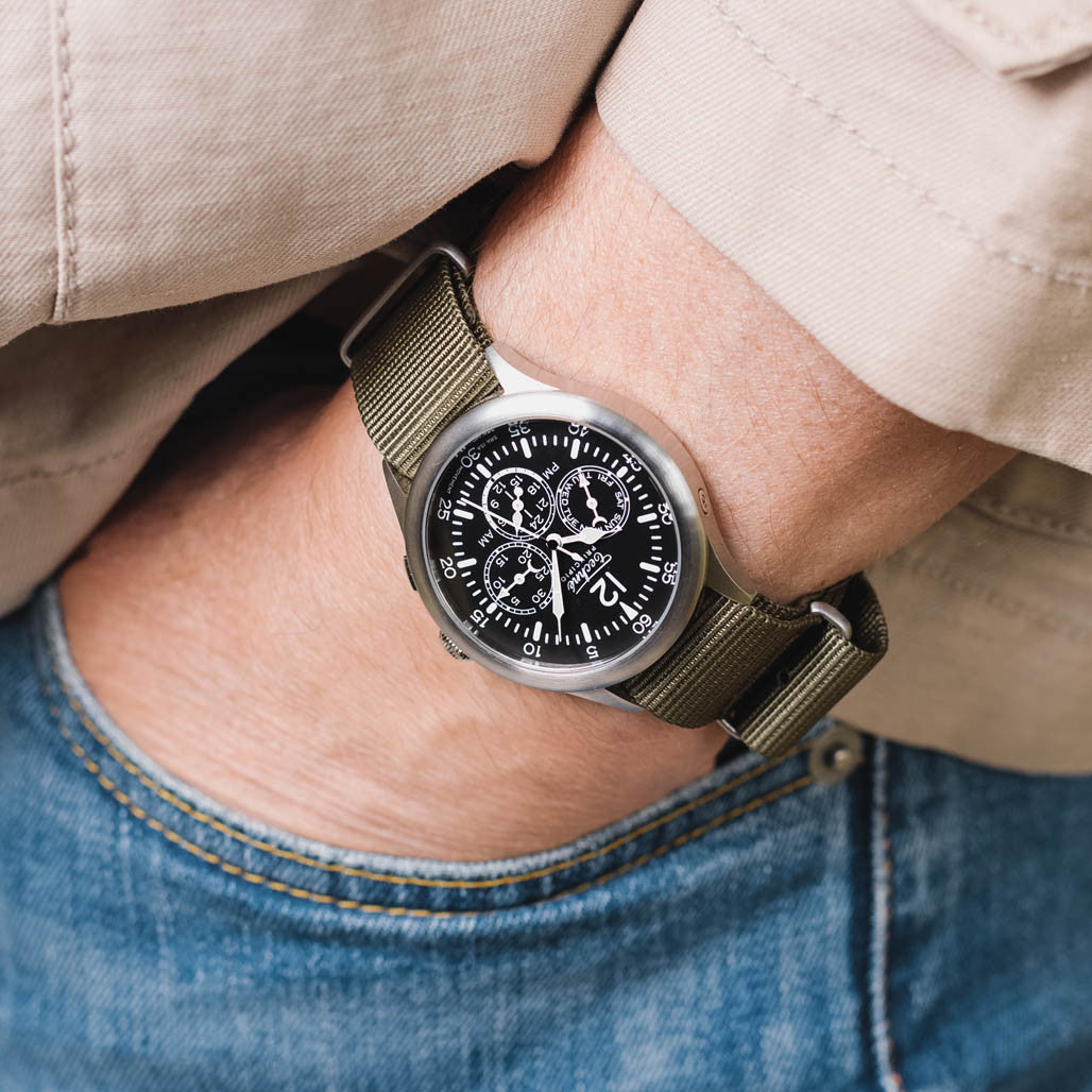 Techne 39.5mm Merlin Quartz TwinTime Watch with Olive Green Strap