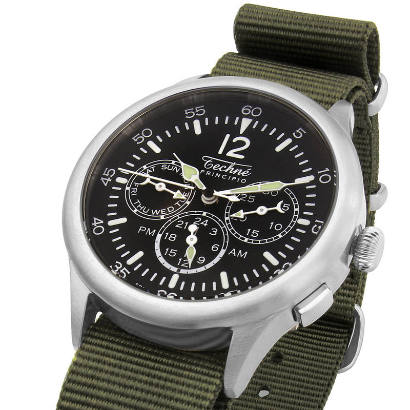 Techne 39.5mm Merlin Quartz TwinTime Watch with Olive Green Strap #296.022