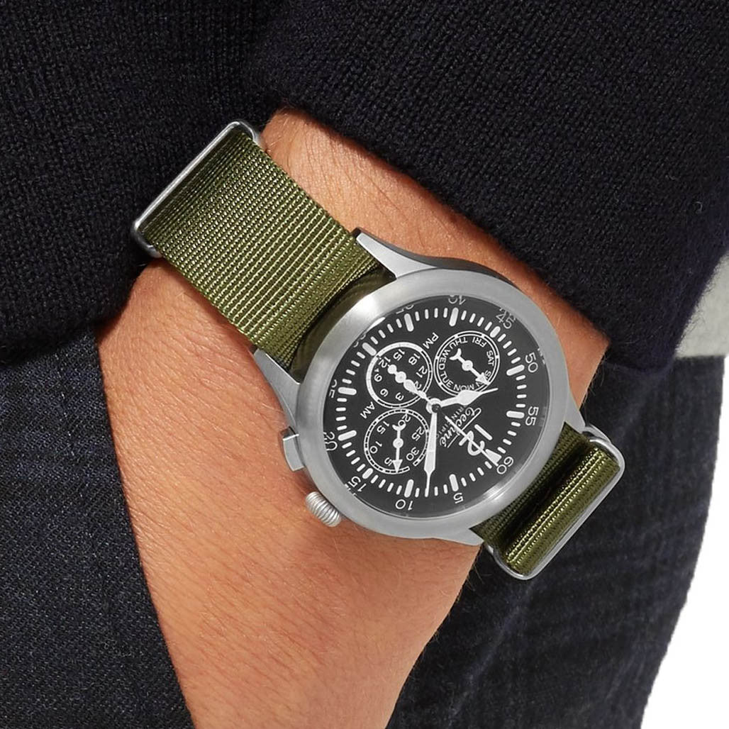 Techne 39.5mm Merlin Quartz TwinTime Watch with Olive Green Strap