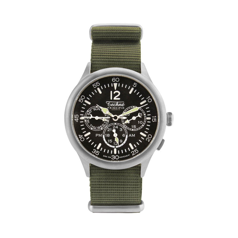 Techne 39.5mm Merlin Quartz TwinTime Watch with Olive Green Strap #296.022