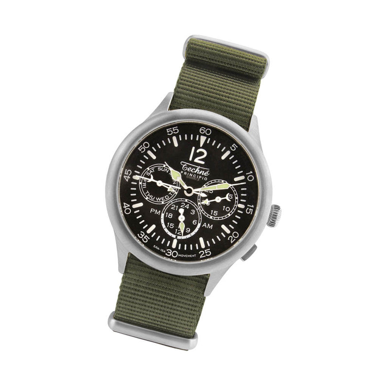 Techne 39.5mm Merlin Quartz TwinTime Watch with Olive Green Strap #296.022