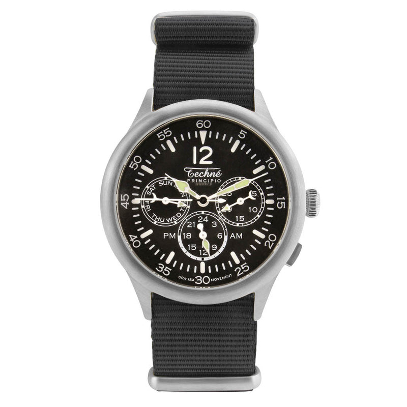 Techne 39.5mm Merlin Quartz TwinTime Watch with Black Strap #296.023