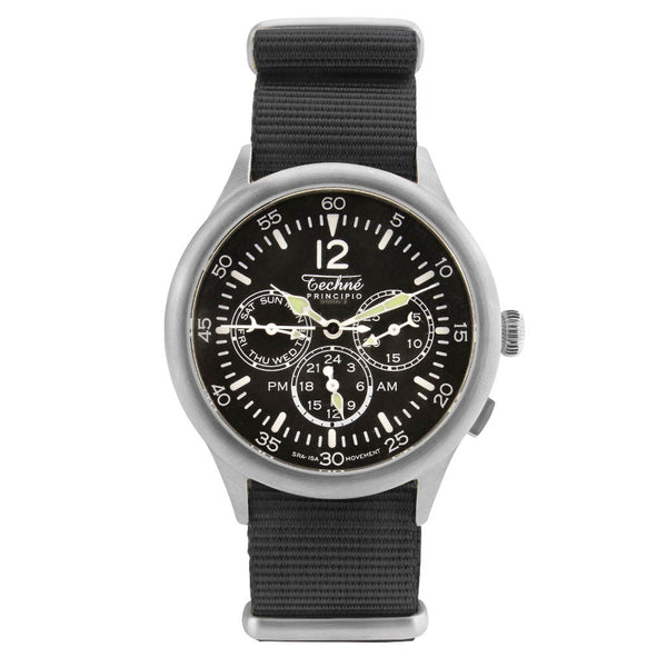Techne 39.5mm Merlin Quartz TwinTime Watch with Black Strap #296.023