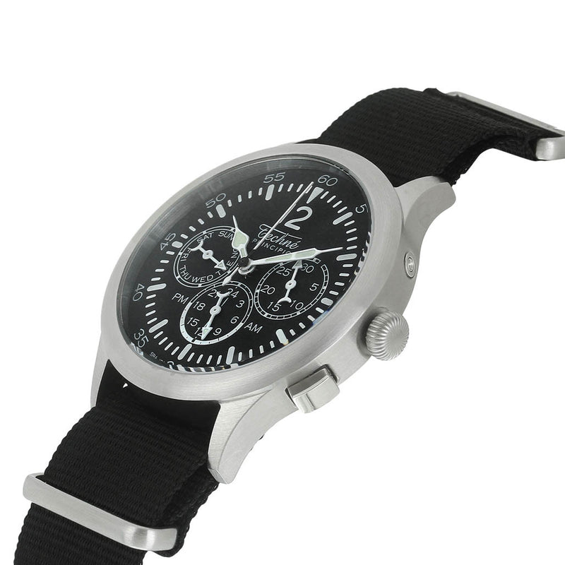 Techne 39.5mm Merlin Quartz TwinTime Watch with Black Strap #296.023