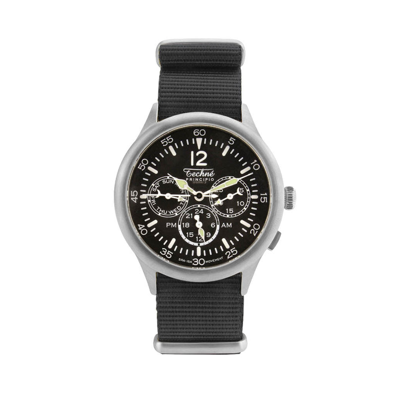 Techne 39.5mm Merlin Quartz TwinTime Watch with Black Strap #296.023
