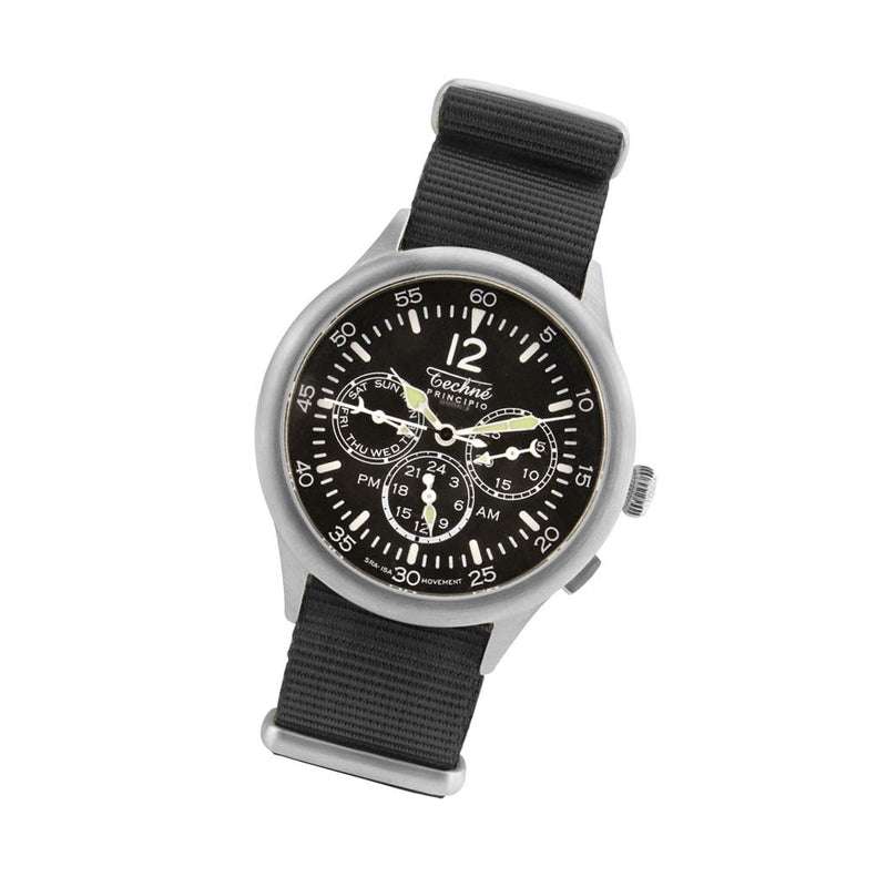 Techne 39.5mm Merlin Quartz TwinTime Watch with Black Strap #296.023
