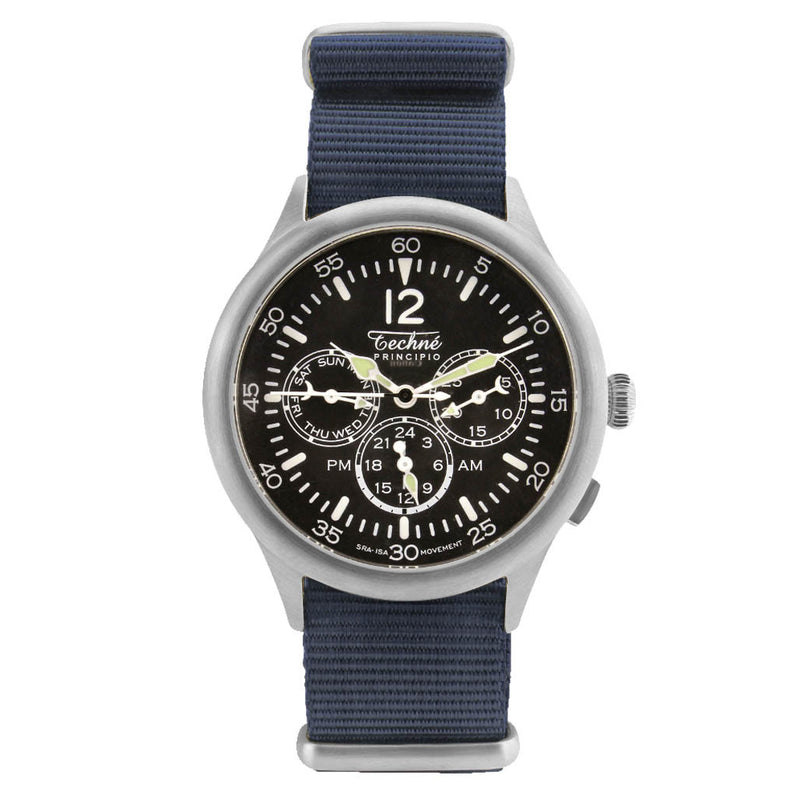 Techne 39.5mm Merlin Quartz TwinTime Watch with Navy Blue Strap #296.026