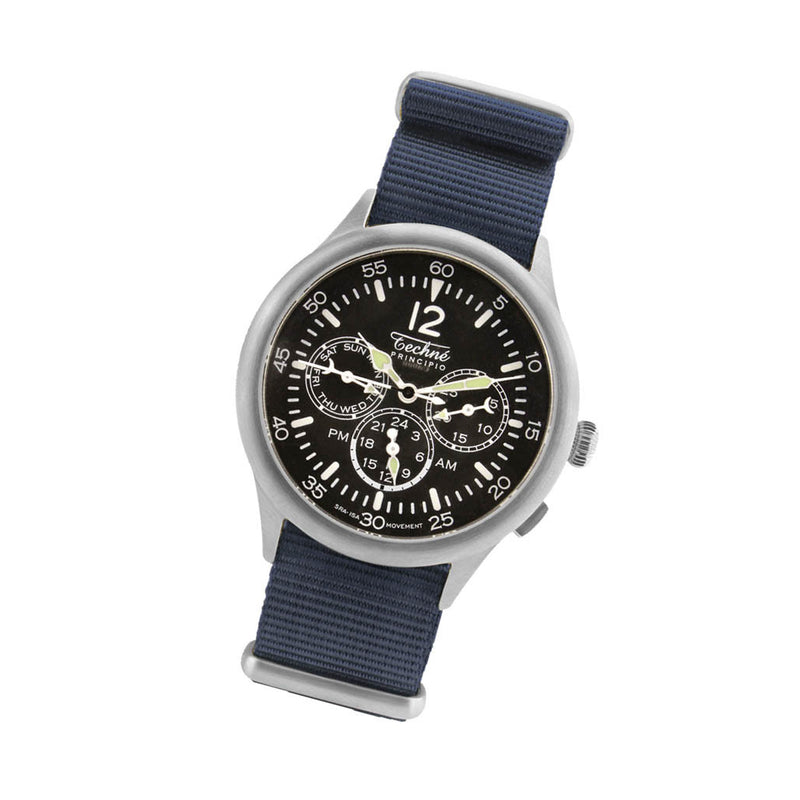 Techne 39.5mm Merlin Quartz TwinTime Watch with Navy Blue Strap #296.026