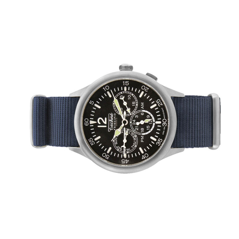 Techne 39.5mm Merlin Quartz TwinTime Watch with Navy Blue Strap #296.026