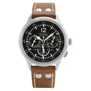Techne 39.5mm Merlin Quartz TwinTime Watch with Riveted Chestnut Strap #296.042