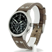 Techne 39.5mm Merlin Quartz TwinTime Watch with Riveted Chestnut Strap #296.042