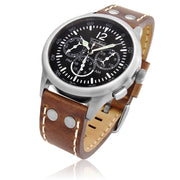Techne 39.5mm Merlin Quartz TwinTime Watch with Riveted Chestnut Strap #296.042