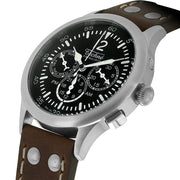 Techne 39.5mm Merlin Quartz TwinTime Watch with Riveted Chestnut Strap #296.042