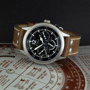 Techne 39.5mm Merlin Quartz TwinTime Watch with Riveted Chestnut Strap #296.042