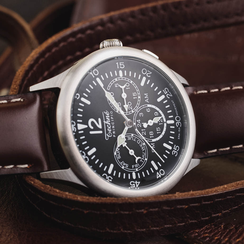 Techne 39.5mm Merlin Quartz Dual Time Watch with 24-Hour Sub-Dial